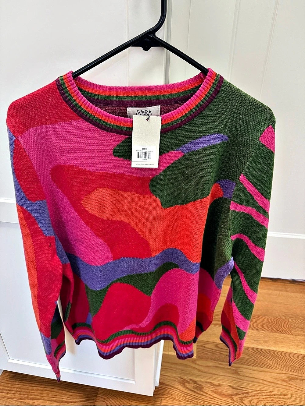 AVARA Marcia Sweater Abstract Crewneck Pink & Green XL
